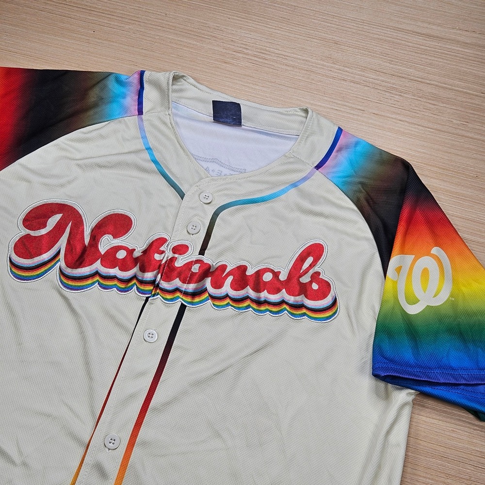Washington Nationals Baseball Jersey Mens XL Grey Rainbow Pride Night Team DC 25